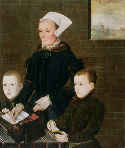 Alice Barnham und ihre zwei Söhne Martin und Steven, 1557 von English School